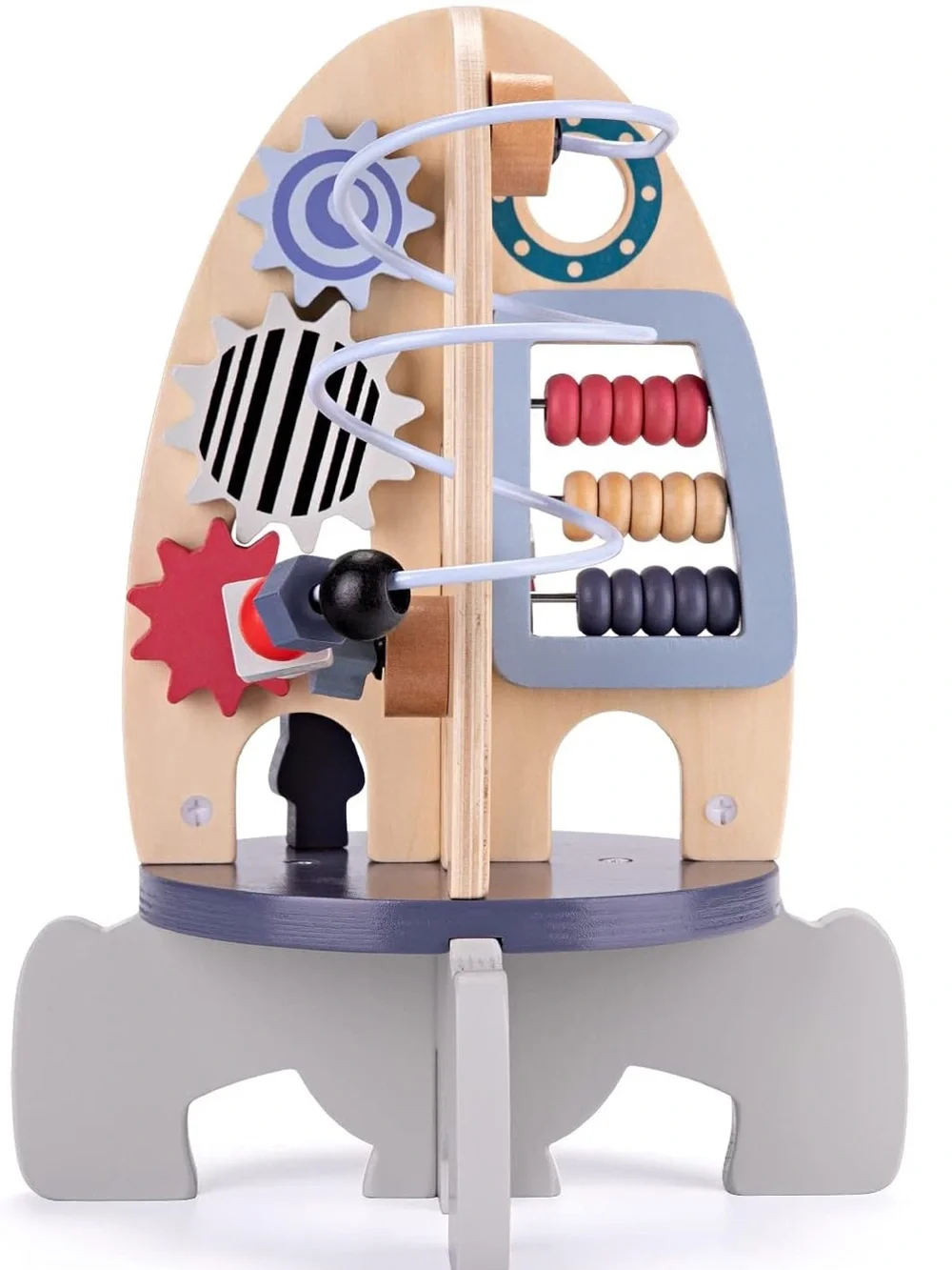 Wooden Rocket Activity Cube Space Montessori Sensory Learning Toddler Toy